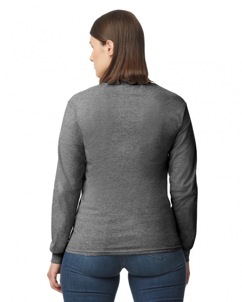 Women's Gildan 5400 Long Sleeve T-Shirts Graphite Heather | LROC70829