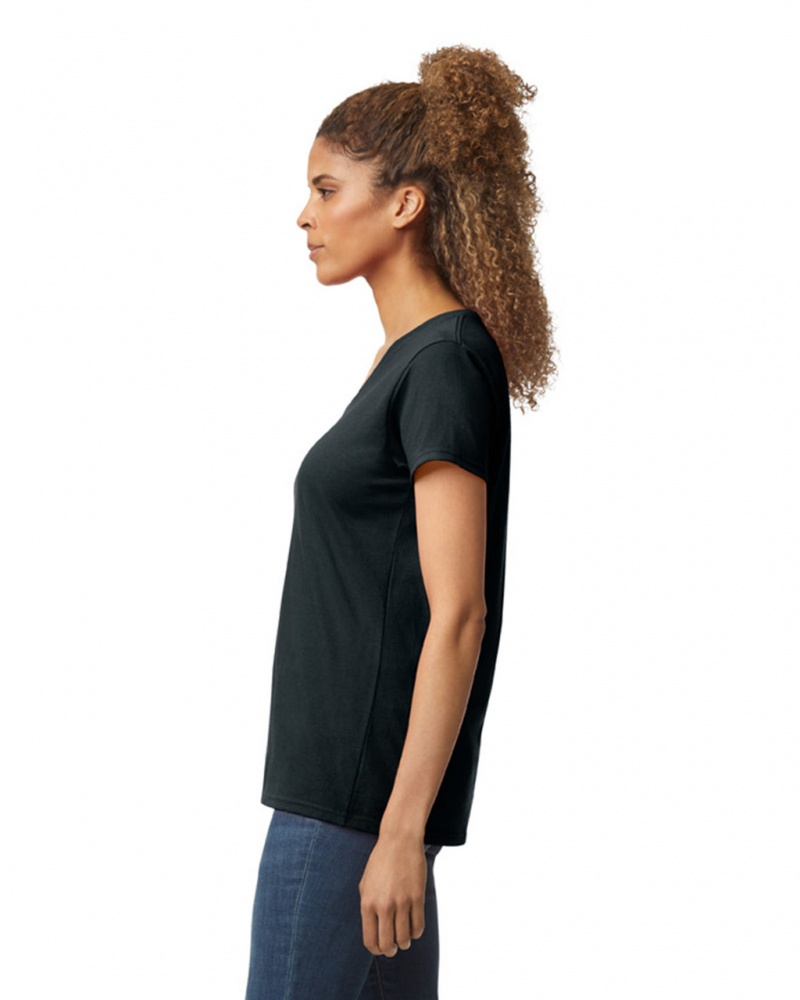 Women's Gildan 5V00L V-Neck T-Shirts Black | KPFY63459