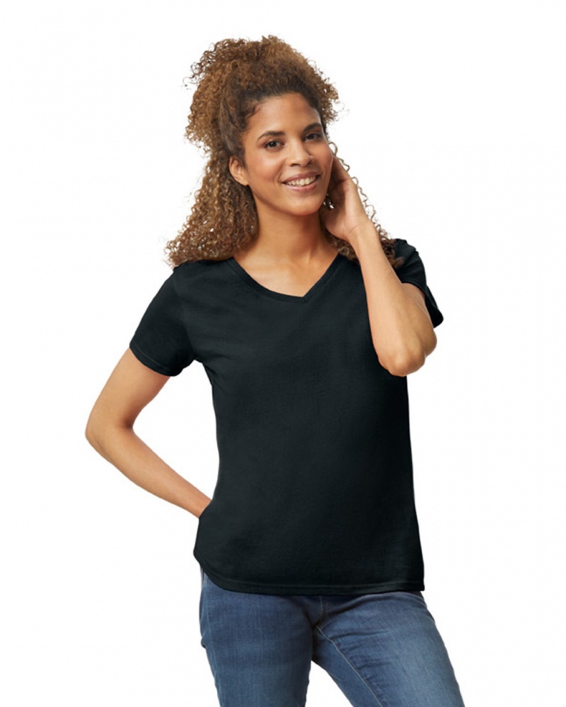 Women\'s Gildan 5V00L V-Neck T-Shirts Black | KPFY63459