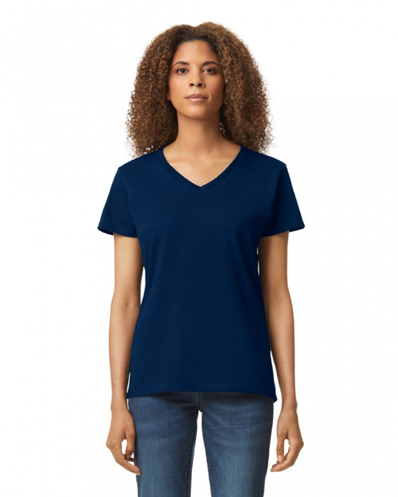 Women's Gildan 5V00L V-Neck T-Shirts Navy | UFBY75014