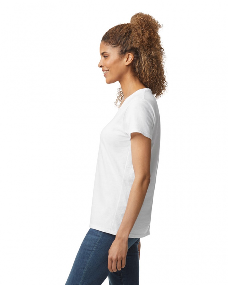 Women's Gildan 5V00L V-Neck T-Shirts White | WKHI75936