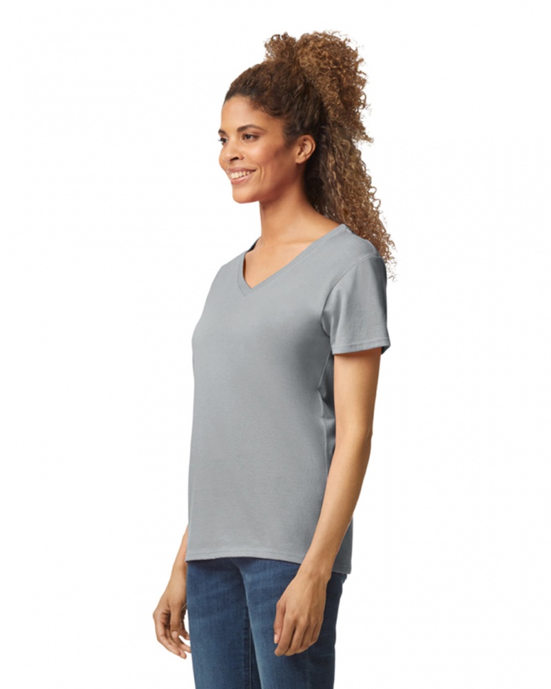 Women's Gildan 5V00L V-Neck T-Shirts Sport Grey | OCVI32690