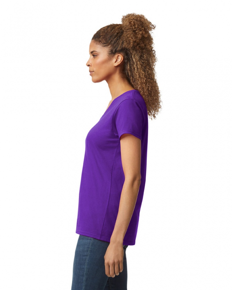 Women's Gildan 5V00L V-Neck T-Shirts Purple | DAUS61095