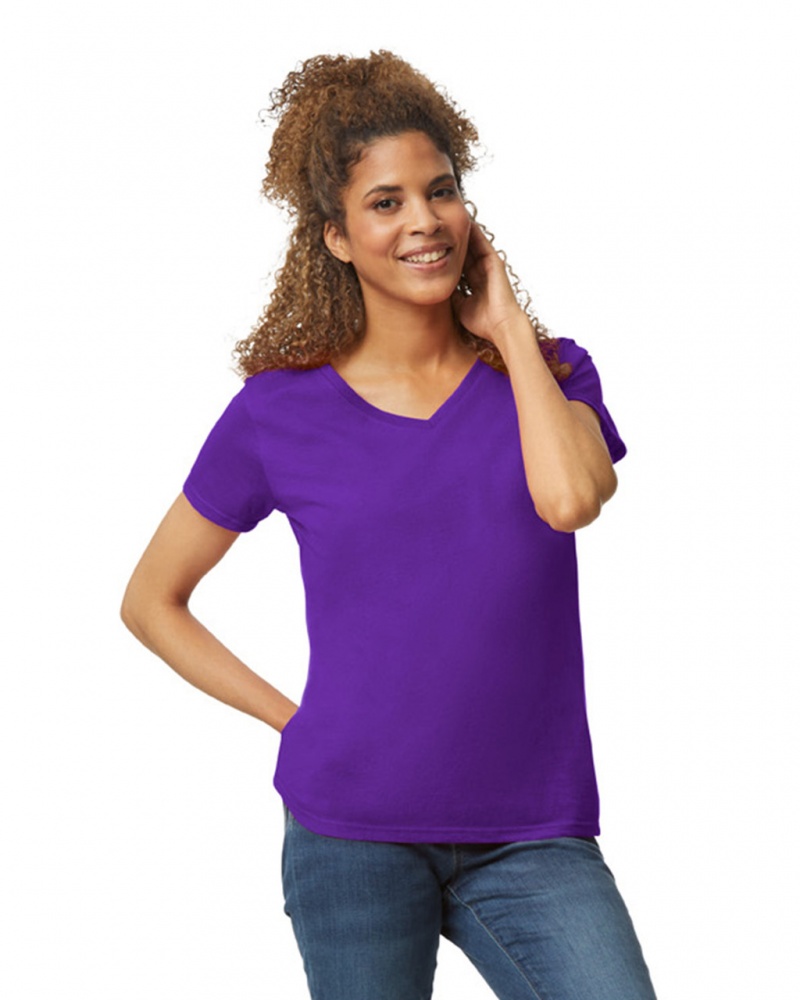 Women\'s Gildan 5V00L V-Neck T-Shirts Purple | DAUS61095