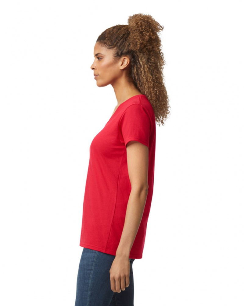 Women's Gildan 5V00L V-Neck T-Shirts Red | GNVU42719