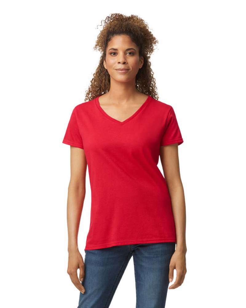 Women\'s Gildan 5V00L V-Neck T-Shirts Red | GNVU42719