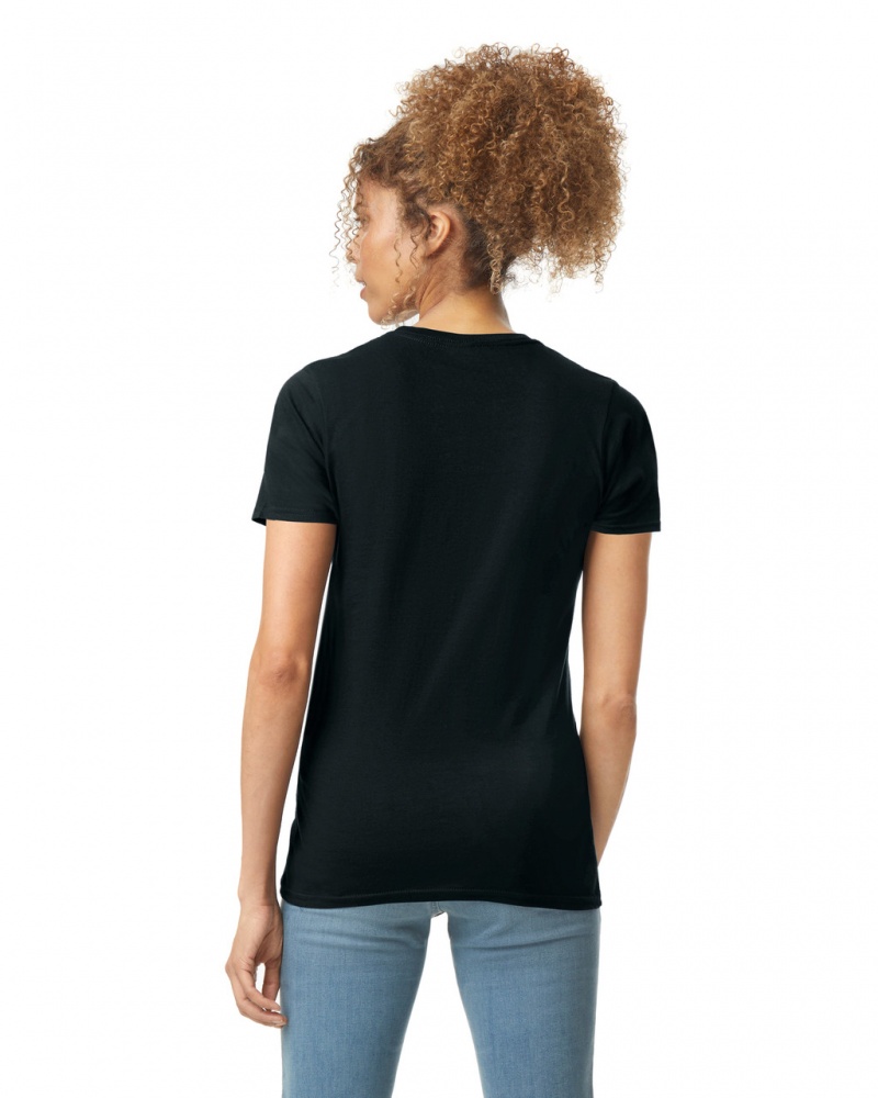 Women's Gildan 64000L T-Shirts Black | QHAF42905