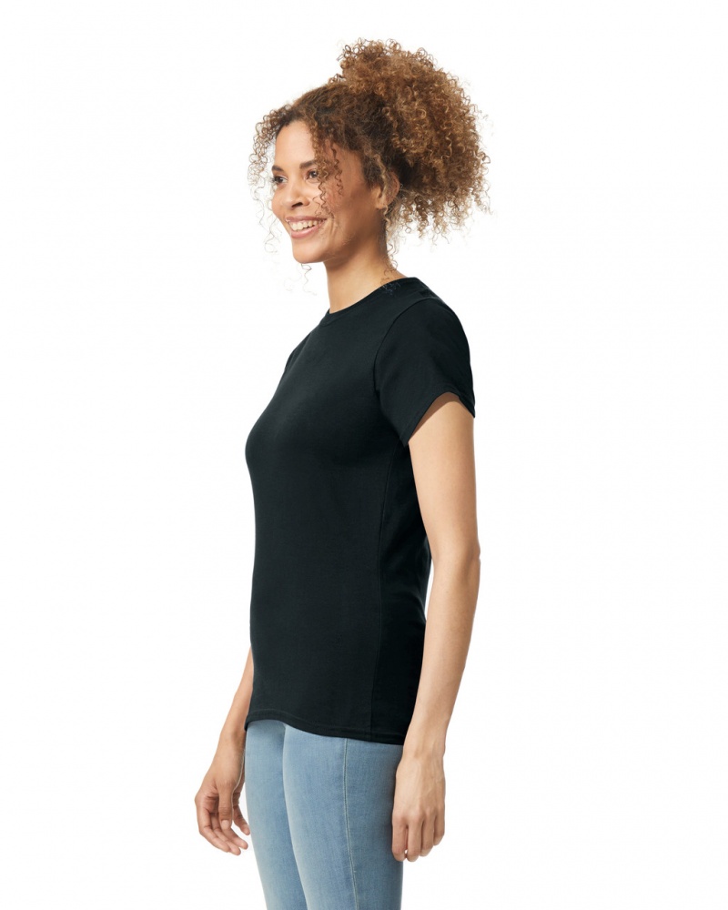 Women's Gildan 64000L T-Shirts Black | QHAF42905