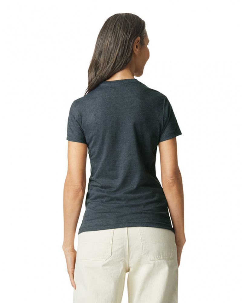 Women's Gildan 64000L T-Shirts Dark Heather | TJVZ30621