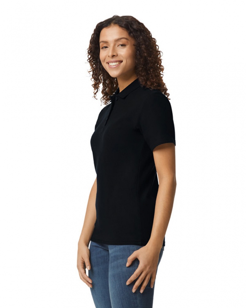 Women's Gildan 64800L Pique Polo Black | ZKQD40569