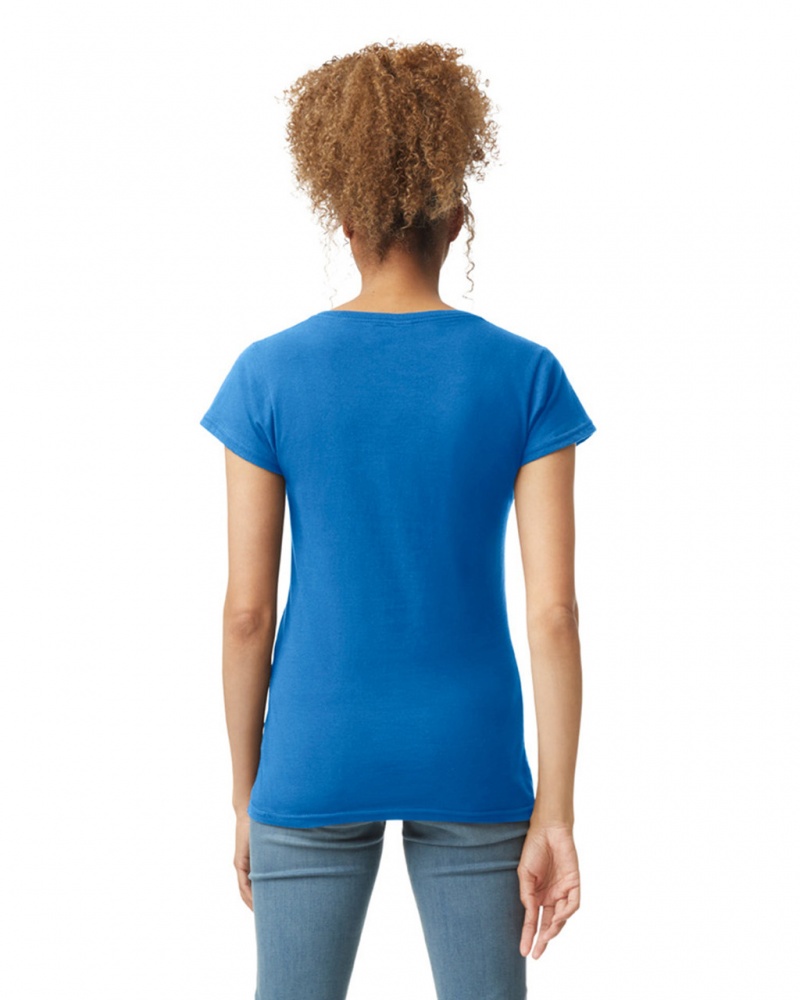 Women's Gildan 64V00L V-Neck T-Shirts Royal | RHCO97562