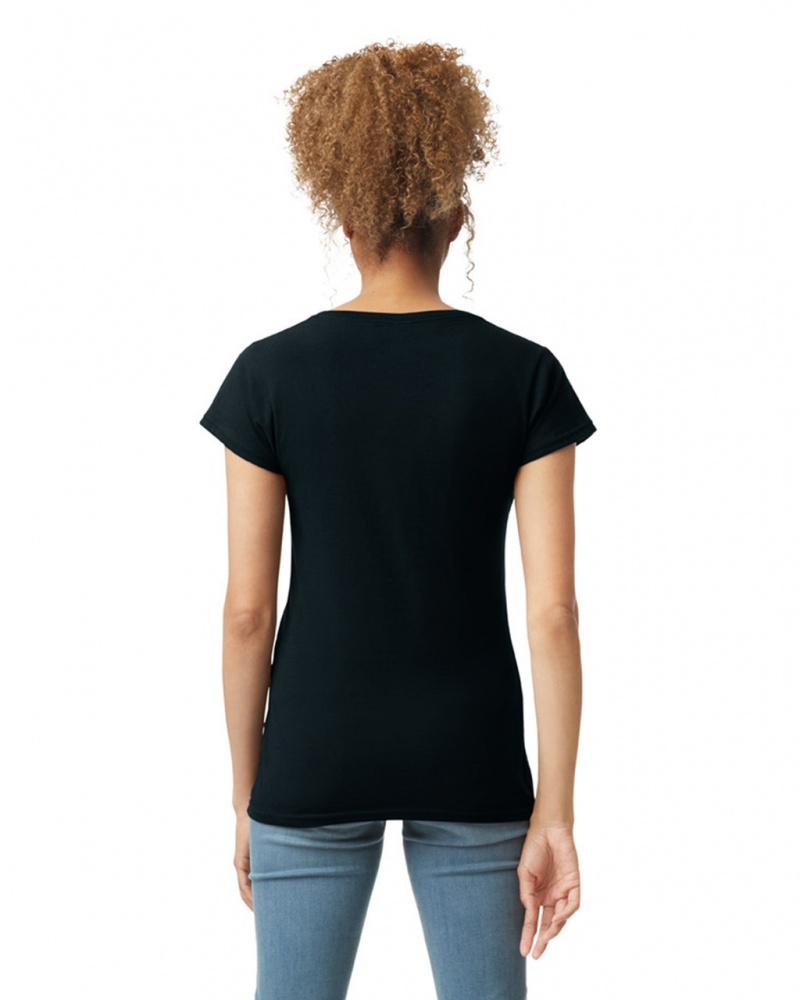 Women's Gildan 64V00L V-Neck T-Shirts Black | HTAZ49827