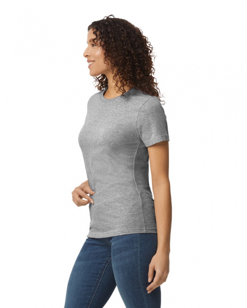 Women's Gildan 65000L Midweight T-Shirts Ring Spun Sport Grey | NHPY65839