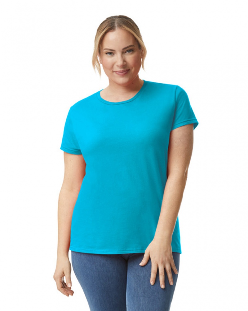 Women\'s Gildan 880 T-Shirts Caribbean Blue | DANE64029