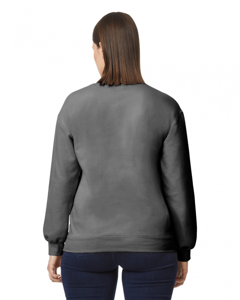 Women's Gildan SF000 Midweight Fleece Crewneck Sweatshirt Charcoal | XSOQ89612