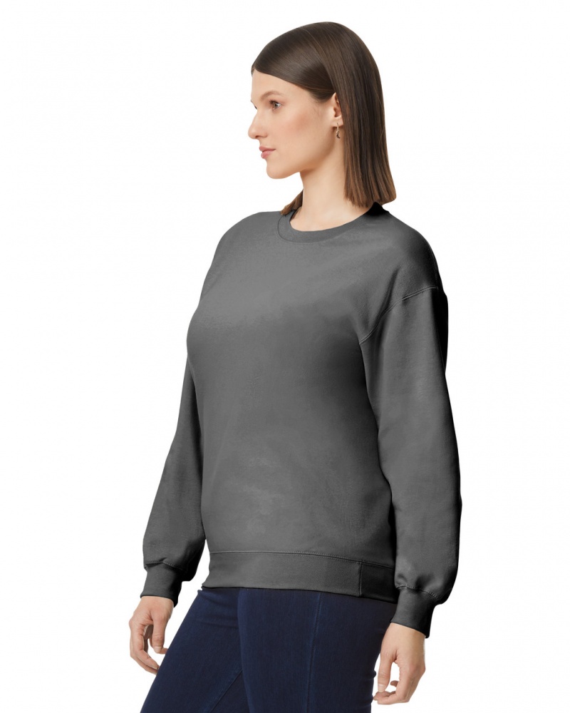 Women's Gildan SF000 Midweight Fleece Crewneck Sweatshirt Charcoal | XSOQ89612