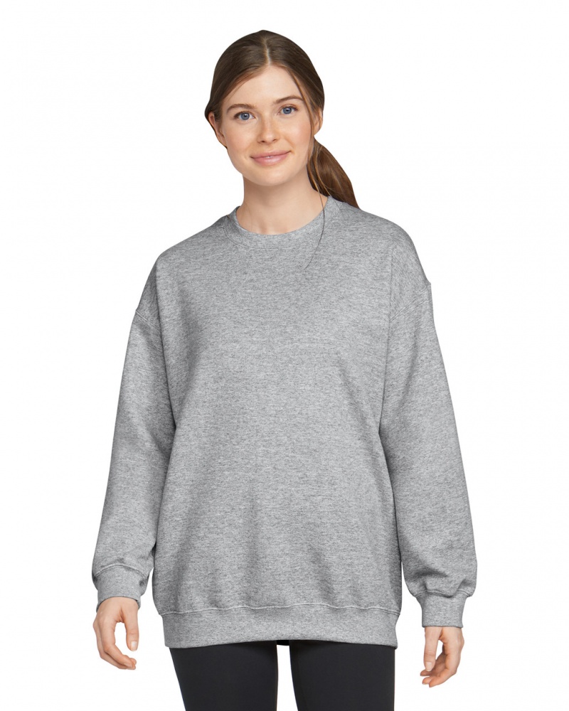 Women\'s Gildan SF000 Midweight Fleece Crewneck Sweatshirt Ring Spun Sport Grey | LOZJ84605