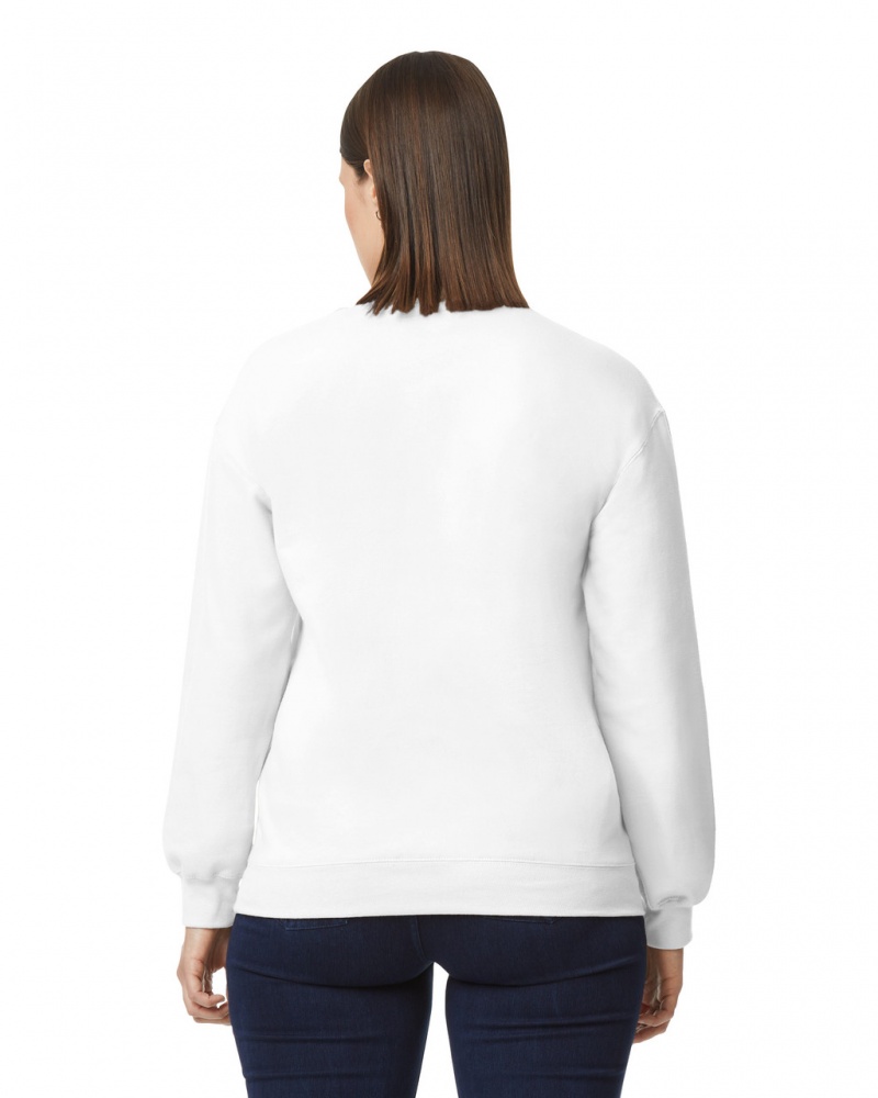 Women's Gildan SF000 Midweight Fleece Crewneck Sweatshirt White | DUJS47632