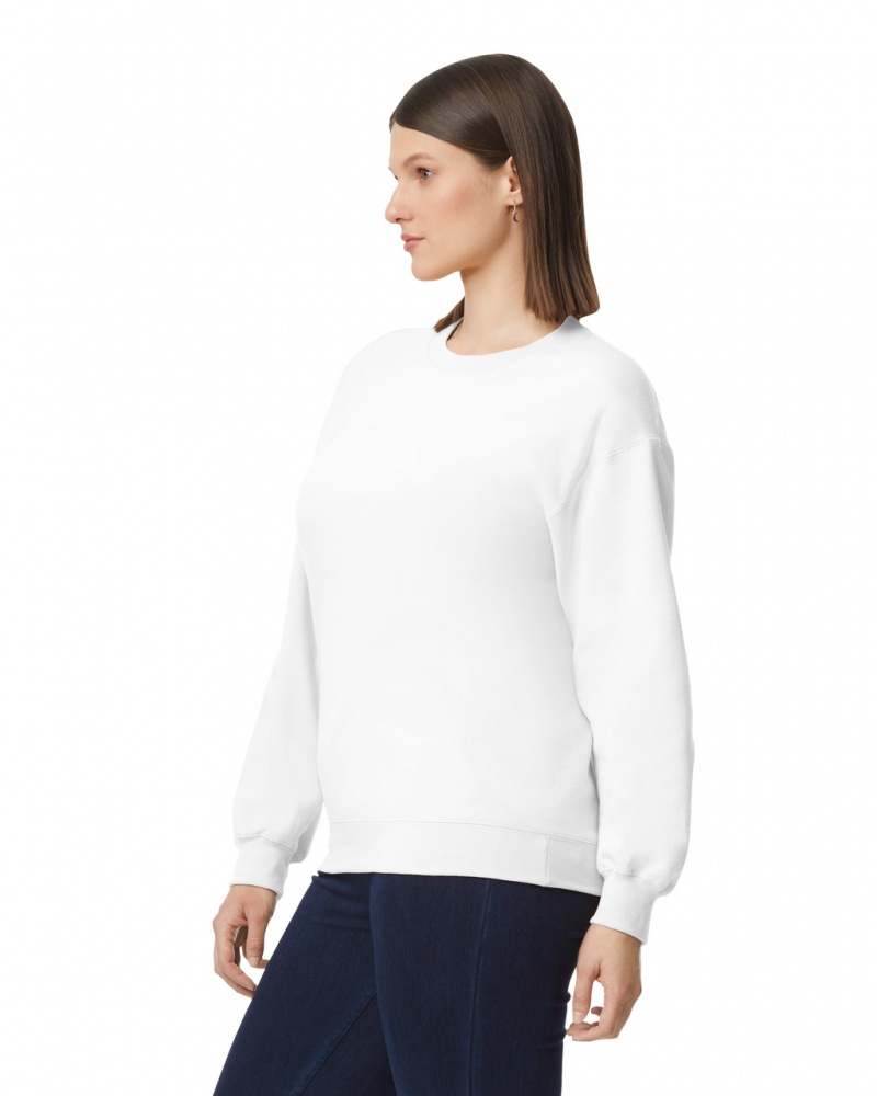 Women's Gildan SF000 Midweight Fleece Crewneck Sweatshirt White | DUJS47632