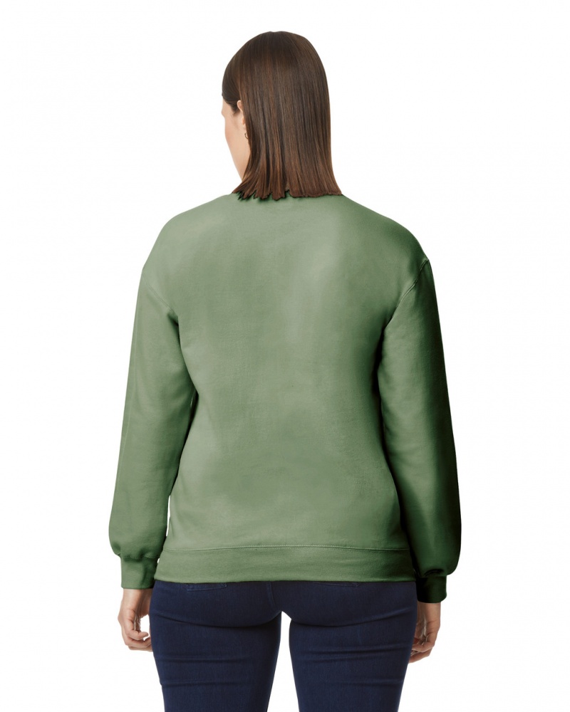 Women's Gildan SF000 Midweight Fleece Crewneck Sweatshirt Military Green | QCDN80657