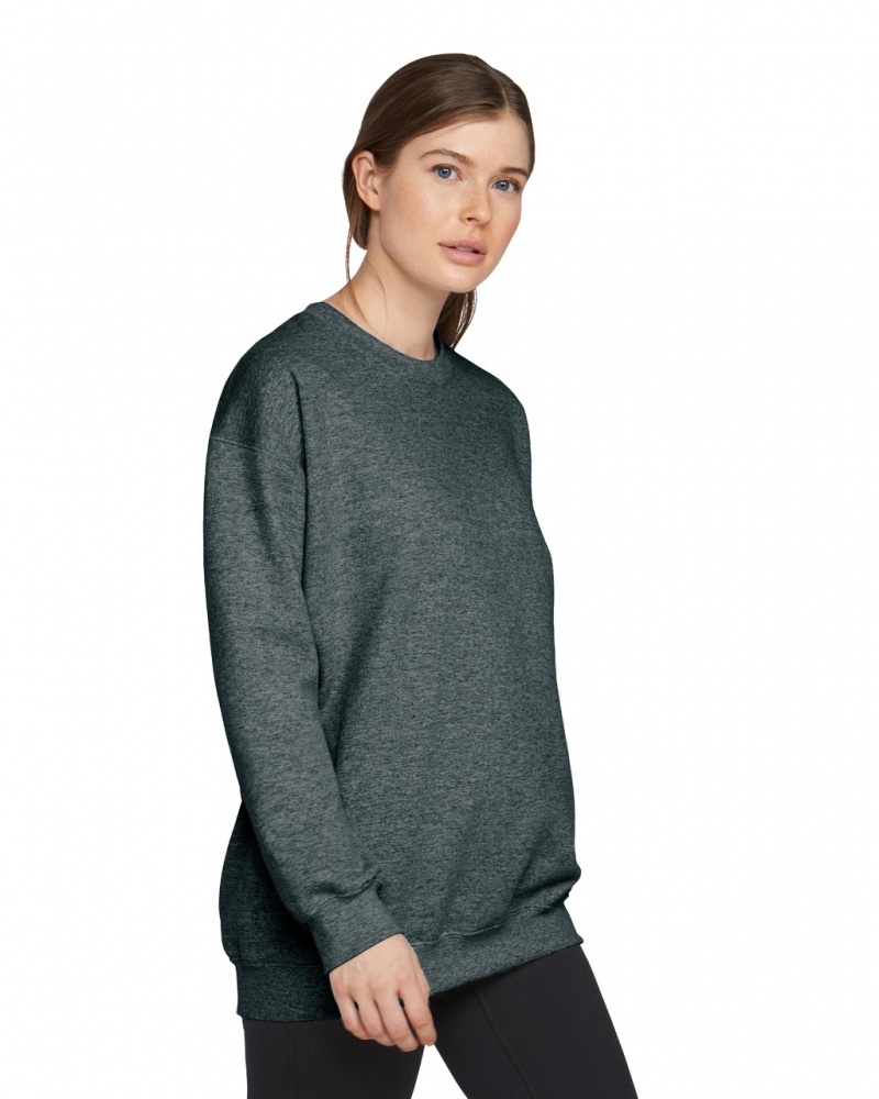 Women's Gildan SF000 Midweight Fleece Crewneck Sweatshirt Dark Heather | YJPM49582