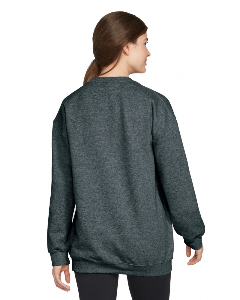 Women's Gildan SF000 Midweight Fleece Crewneck Sweatshirt Dark Heather | YJPM49582