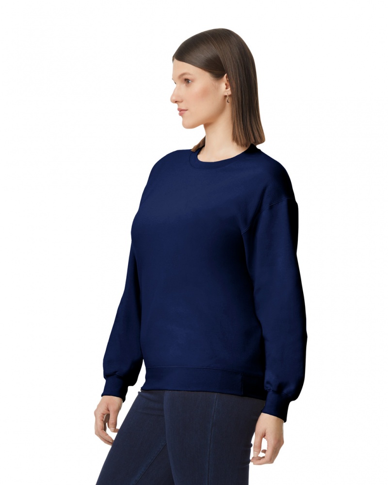 Women's Gildan SF000 Midweight Fleece Crewneck Sweatshirt Navy | MVYJ45692