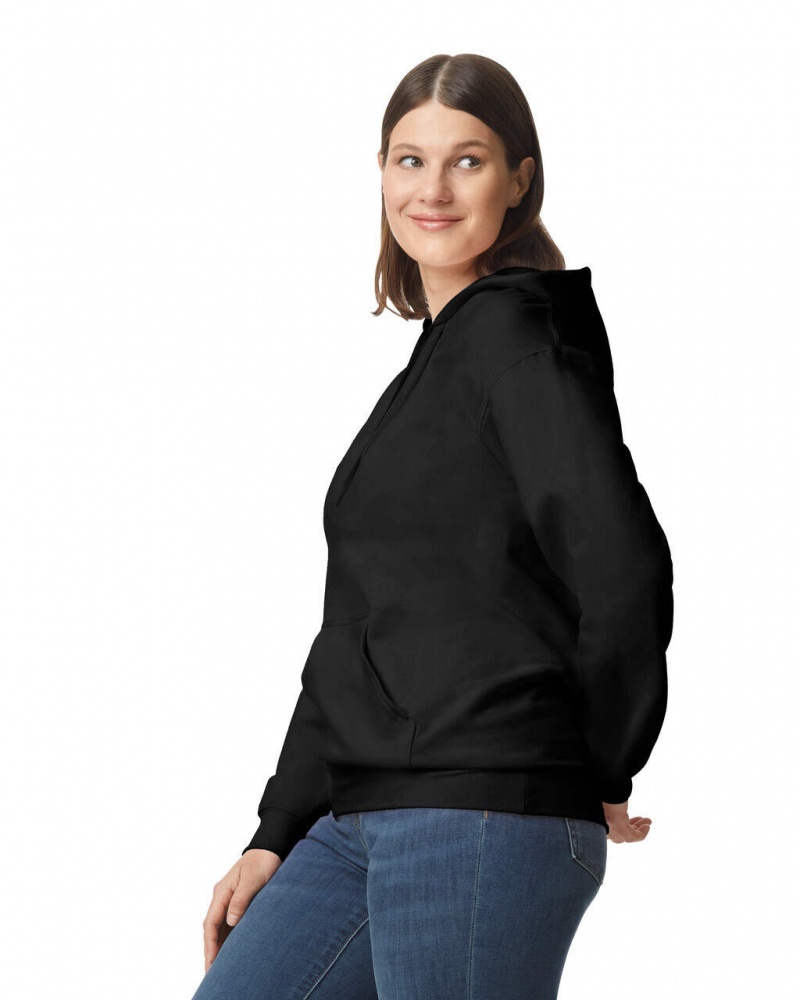 Women's Gildan SF500 Midweight Fleece Hoodie Black | XBET71253