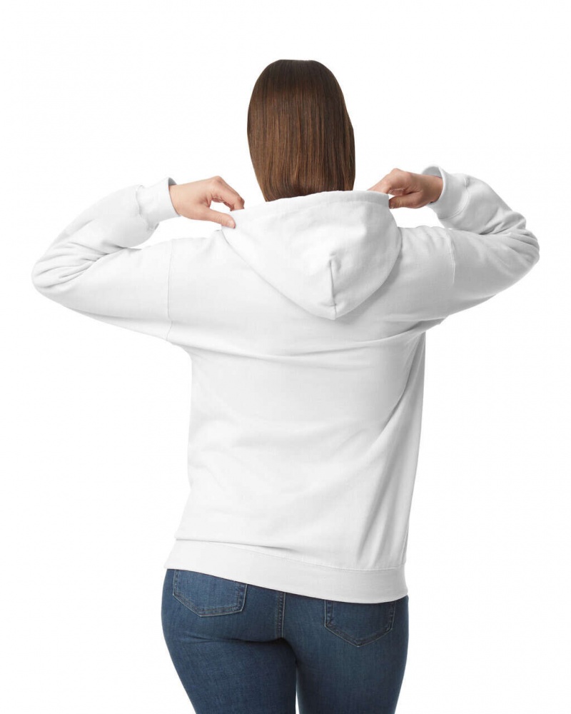 Women's Gildan SF500 Midweight Fleece Hoodie White | PAQD24603