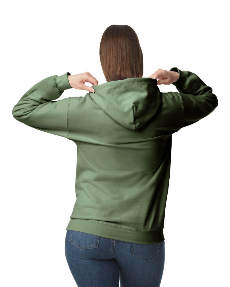 Women's Gildan SF500 Midweight Fleece Hoodie Military Green | HWQJ74281