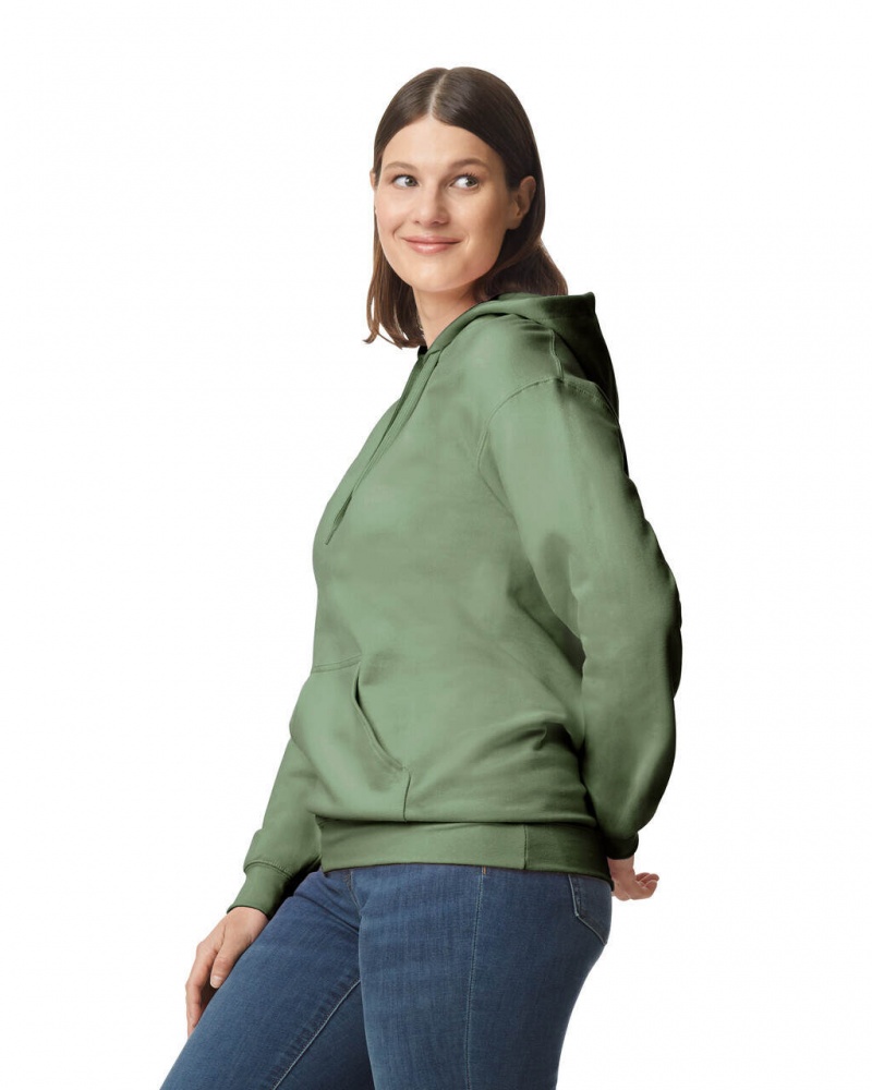 Women's Gildan SF500 Midweight Fleece Hoodie Military Green | HWQJ74281