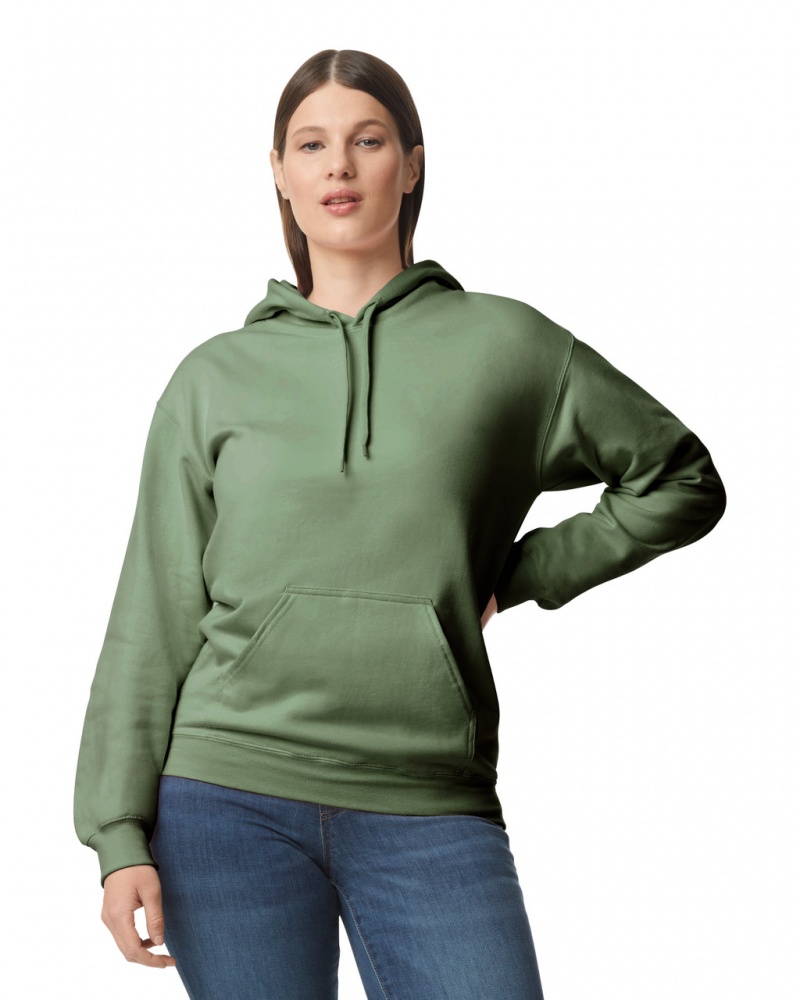 Women\'s Gildan SF500 Midweight Fleece Hoodie Military Green | PCSN31684